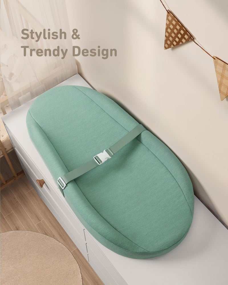 Blissful Diary Baby Changing Pad with Waterproof Lining Foam, Includes a Soft & Washable Cover, Contoured Changing Table Pads for Dresser Top with Non-Slip Bottom, 32”×16” (Green, Avocado) - Image 5