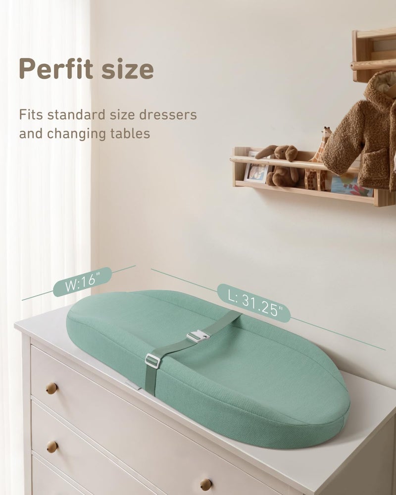 Blissful Diary Baby Changing Pad with Waterproof Lining Foam, Includes a Soft & Washable Cover, Contoured Changing Table Pads for Dresser Top with Non-Slip Bottom, 32”×16” (Green, Avocado) - Image 2