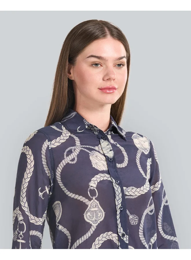 غانت Regular Fit Sailing Print Cotton Silk Shirt