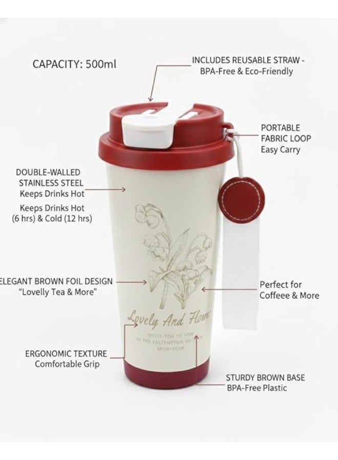 Spaceshoop Insulated Coffee Mug with Lid and Straw Leakproof Stainless Steel Coffee Mug for Hot and Cold Drinks Perfect Size for Travel and Everyday Use Red 1 PCS - Image 3