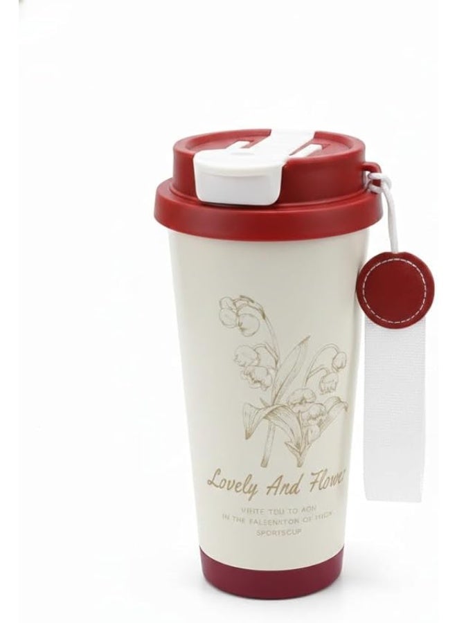 Spaceshoop Insulated Coffee Mug with Lid and Straw Leakproof Stainless Steel Coffee Mug for Hot and Cold Drinks Perfect Size for Travel and Everyday Use Red 1 PCS - Image 1