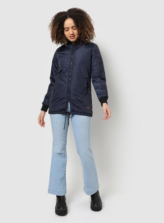 جاكيت منتفخ طويل نسائي أزرق داكن كاروهات دقيقة للملابس الكاجوال بياقة واقفة وأكمام طويلة وسحاب إغلاق من البوليستر بتصميم مريح للارتداء اليومي - pzsku/Z3AEC81F2AAB78FBC468BZ/45/1760511409/a3ac798c-075f-4ca8-a169-5b974243b114