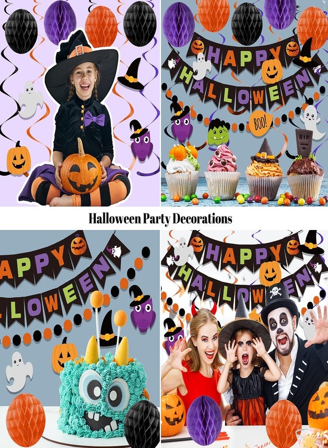 meowtastic Happy Halloween Banner Decorations - Halloween Banner with Honeycomb Ball, Hanging Swirl Streamer, Circle Dot Garland Decorations for theme Party Decorations - Image 5