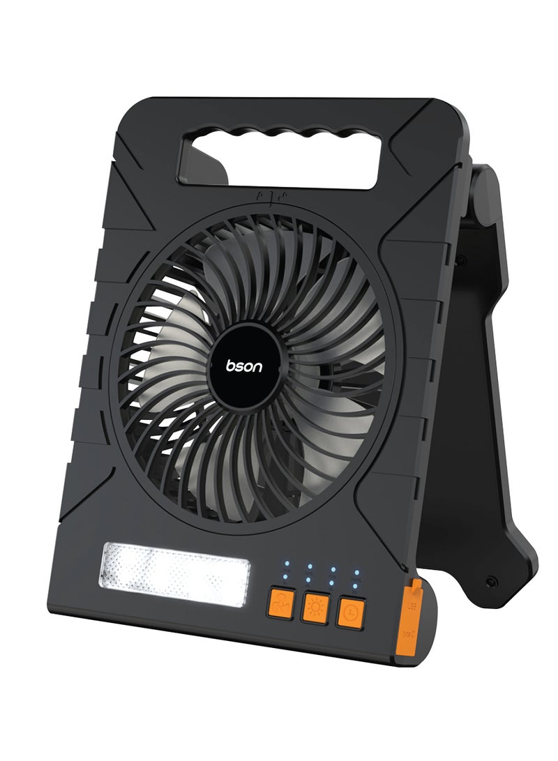 BSON 3-in-1 Solar LED Fan with 4-Speed Cooling, Adjustable Light Modes, Smart Timer, Flashlight, Solar and Type-C Charging - Ideal for Camping Travel Outdoor and Home Use  - Image 1
