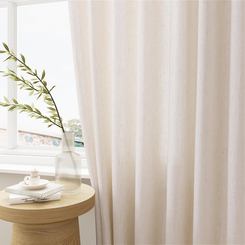 DUKIYO Pinch Pleat 72x96 Inch Linen Curtains for Living Room Divider Custom Pleated Drapes with Hooks Rings Light Filtering Cream Birch Sheer Curtain 96 Inch Length for Patio Sliding Door Ceiling Window 8Ft - Image 5