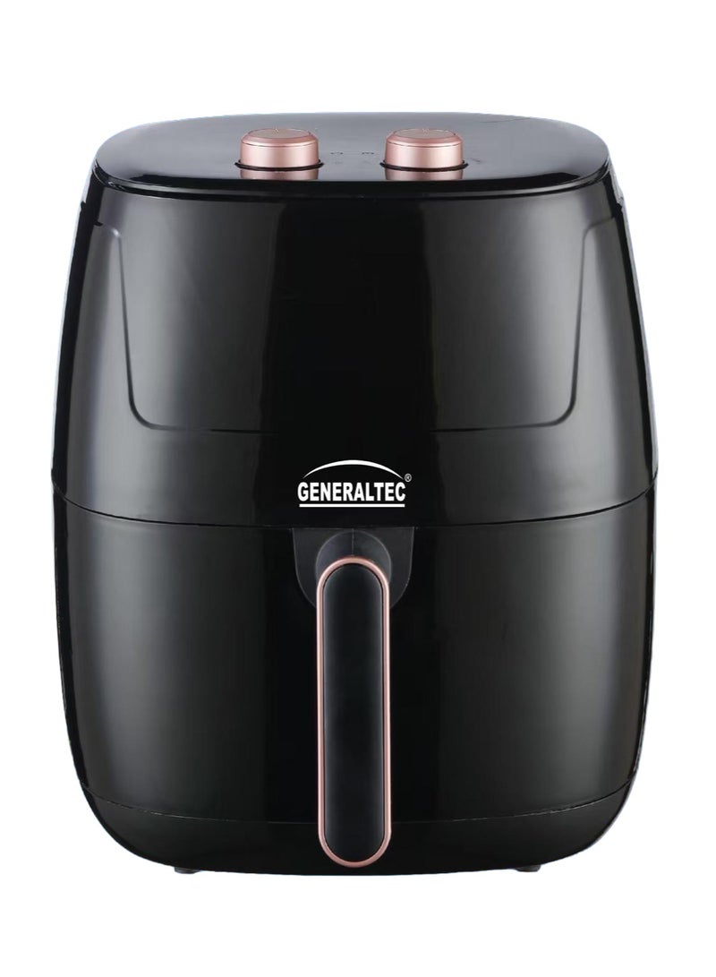 جنرالتيك 5.5 لتر قلاية هوائية – 1350 واط طباخ خالي من الزيت، درجة حرارة قابلة للتعديل 0–200 درجة مئوية، مؤقت مع إنذار، دوران هواء عالي السرعة، سلة قابلة للفك، طهي صحي | نموذج GKA06BGAF | ضمان سنة واحدة