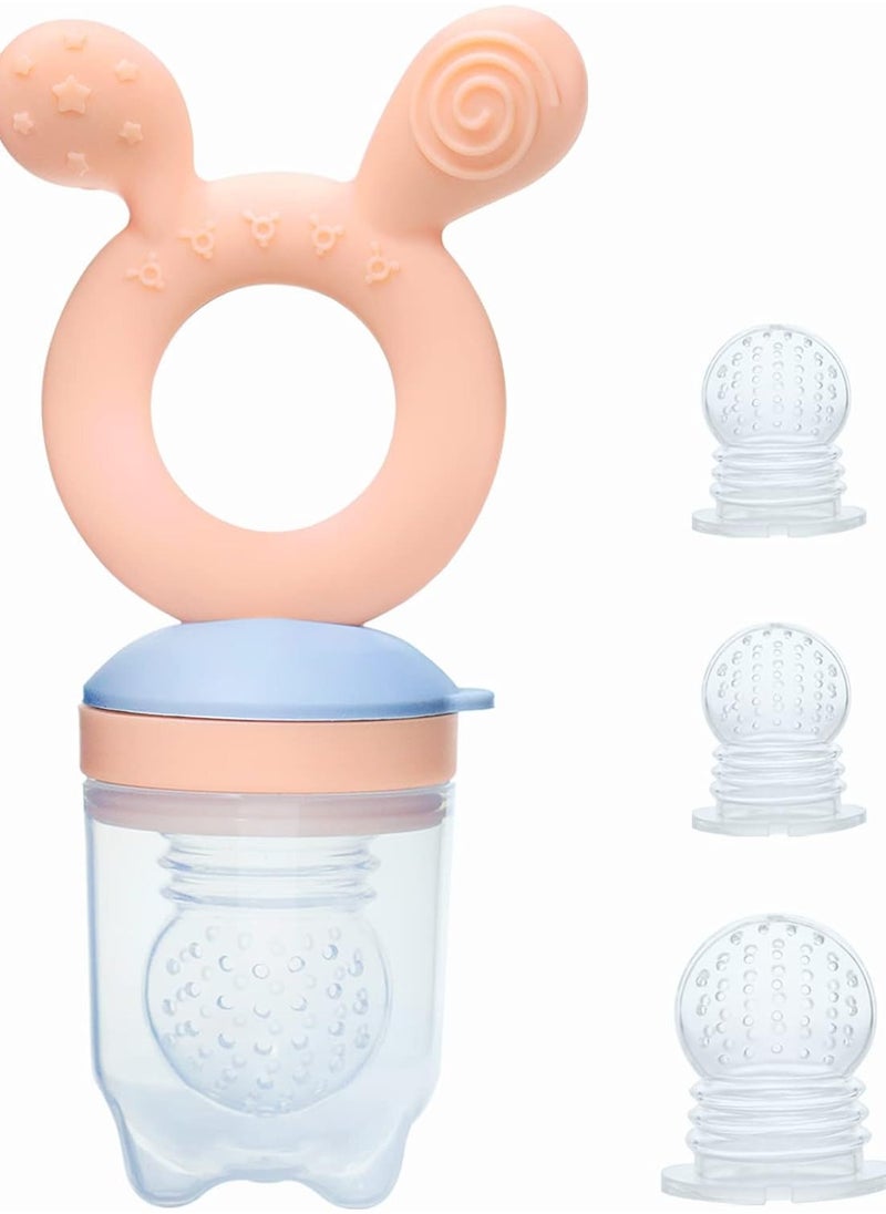 ORiTi Baby Fruit Food Feeder Pacifier, 2-in-1 Fresh Food Feeder & Teething Toys for Baby 3 Months +, 4 Pcs (2/M + 2/L) Silicone Pouches Included, BPA Free  - Image 1