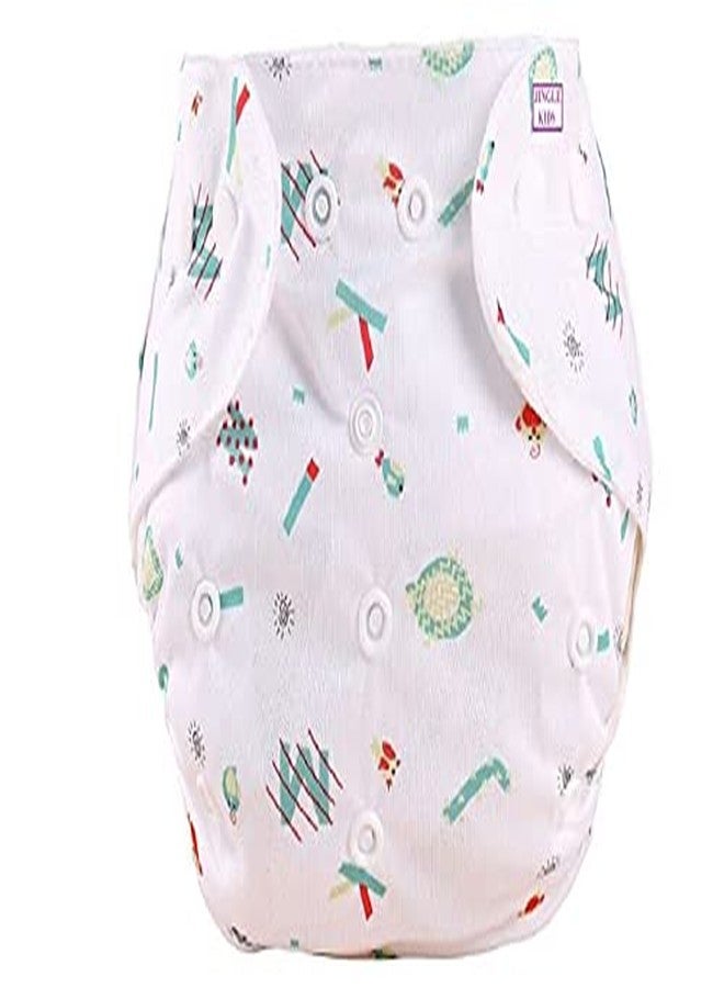 Alya Pocket Button Style Solid Reusable Cloth Diaper All in One Adjustable Washable Diapers Nappies(Without Inserts) for Toddlers/New Borns (GREEN PRINTED, PACK OF 1) - Image 1