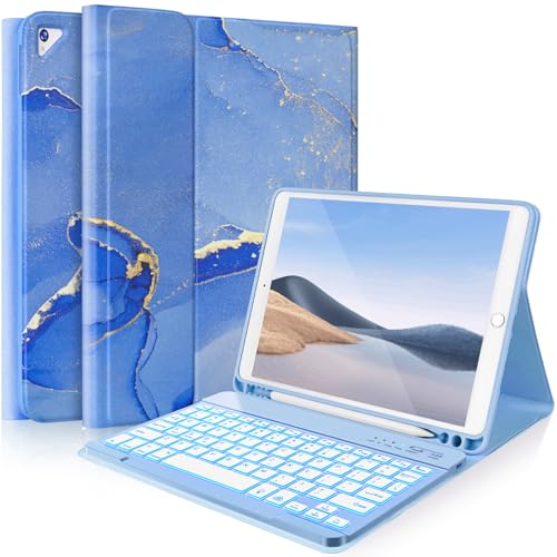FUWANG for iPad 9th Generation Case with Keyboard 102 Inch Wireless Detachable Backlit Folio Keyboard Cover with Pencil Holder for iPad 8th Gen7th GeniPad Pro 105iPad Air 3rd Gen Blue - Image 1