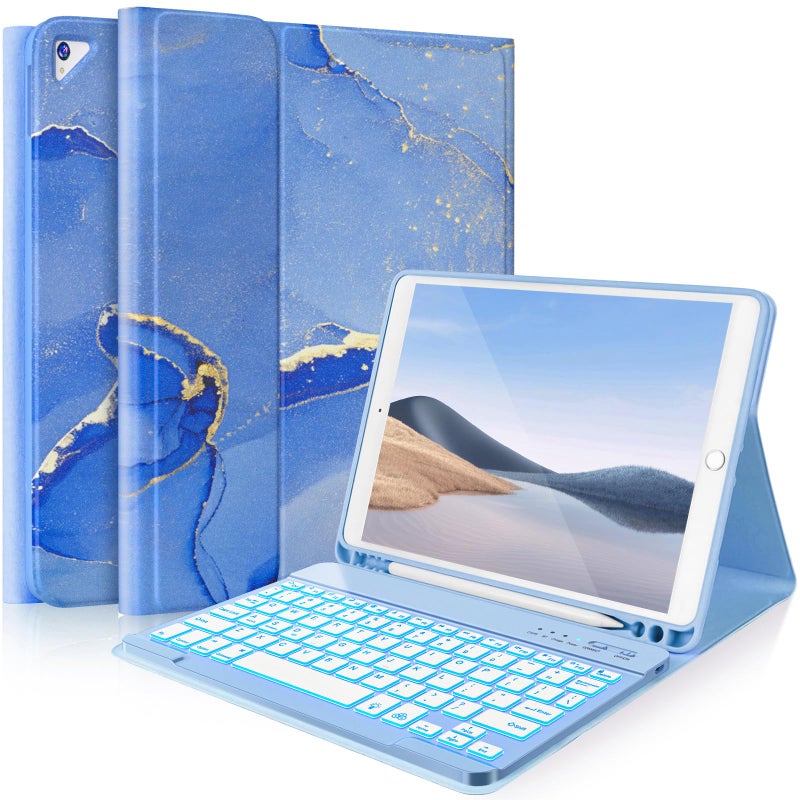 FUWANG for iPad 9th Generation Case with Keyboard 102 Inch Wireless Detachable Backlit Folio Keyboard Cover with Pencil Holder for iPad 8th Gen7th GeniPad Pro 105iPad Air 3rd Gen Blue - Image 2