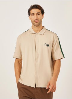Styli Embroidered Oversized Shirt with Tape Detail  - Image 1
