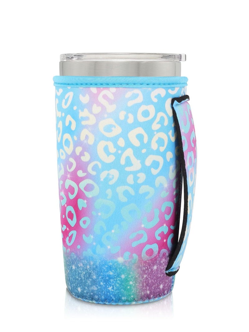 AJLTPA Neoprene Insulated Sleeves Cup Holder with Handle for 20oz Tumbler Cups  Reusable Iced Coffee Sleeve Compatible with Starbucks Trenta  Dunkin Large  more(Iridescent Leopard) - Image 1
