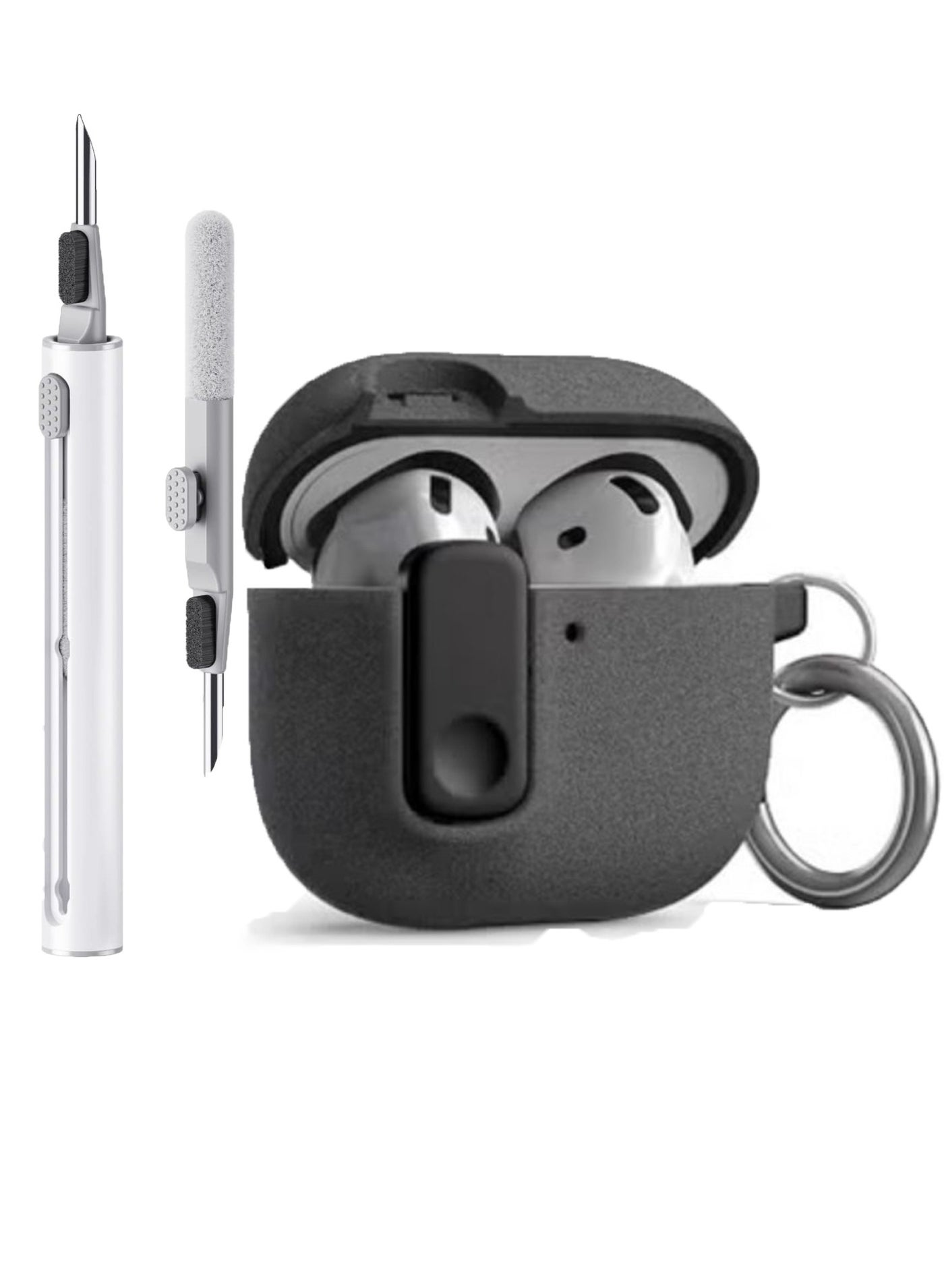 QIRG For AirPods 4 Case,Support Wireless Charging, Drop Protection Cover with Magnetic Lid Lock, Hybrid Case- Grey(With cleaning tools)