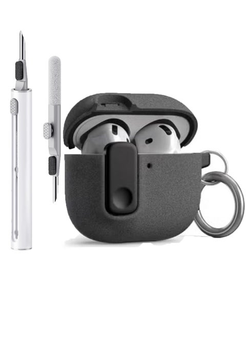 For AirPods 4 Case,Support Wireless Charging, Drop Protection Cover with Magnetic Lid Lock, Hybrid Case- Grey（With cleaning tools）
