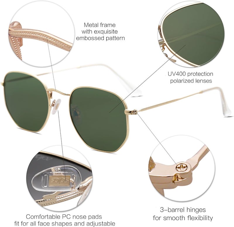 Sojos Square Polarized Sunglasses for Women Men Small Hexagonal Polygon Shades SJ1072 - Image 4
