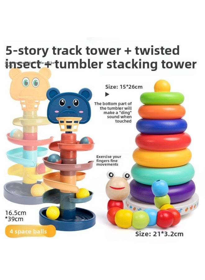 Baby Toys For More Than 6 Months Educational Early Education Boy 0 1 Year Old 12 7 8 8 9 Baby 3 Track Ball Turn-Color:5-layer Shooting Disassembly Track (4 Balls) Optional + Tumbler Rainbow Tower + 【twist Worm】】 - Image 1