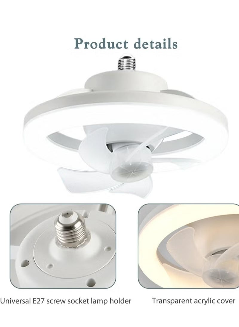 E27 Ceiling Fan With Led Light and Remote Control,360 ° Rotation Modern Led Ceiling Fan, Socket Fan Light For Kitchen Bathroom Bedroom Home Office