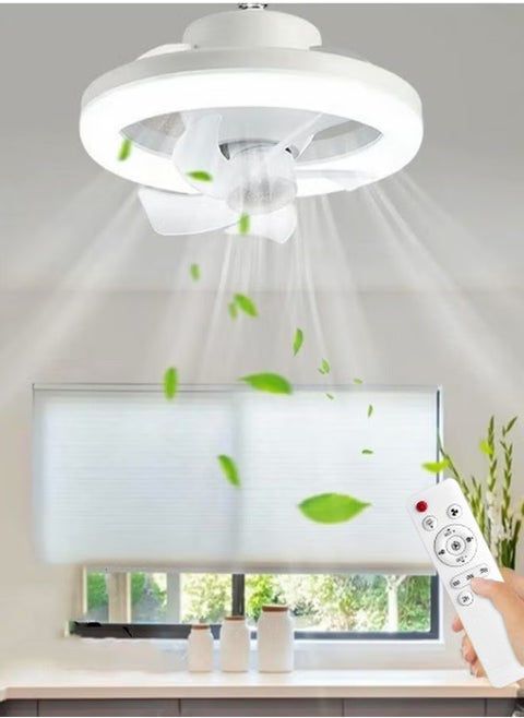 E27 Ceiling Fan With Led Light and Remote Control,360 ° Rotation Modern Led Ceiling Fan, Socket Fan Light For Kitchen Bathroom Bedroom Home Office