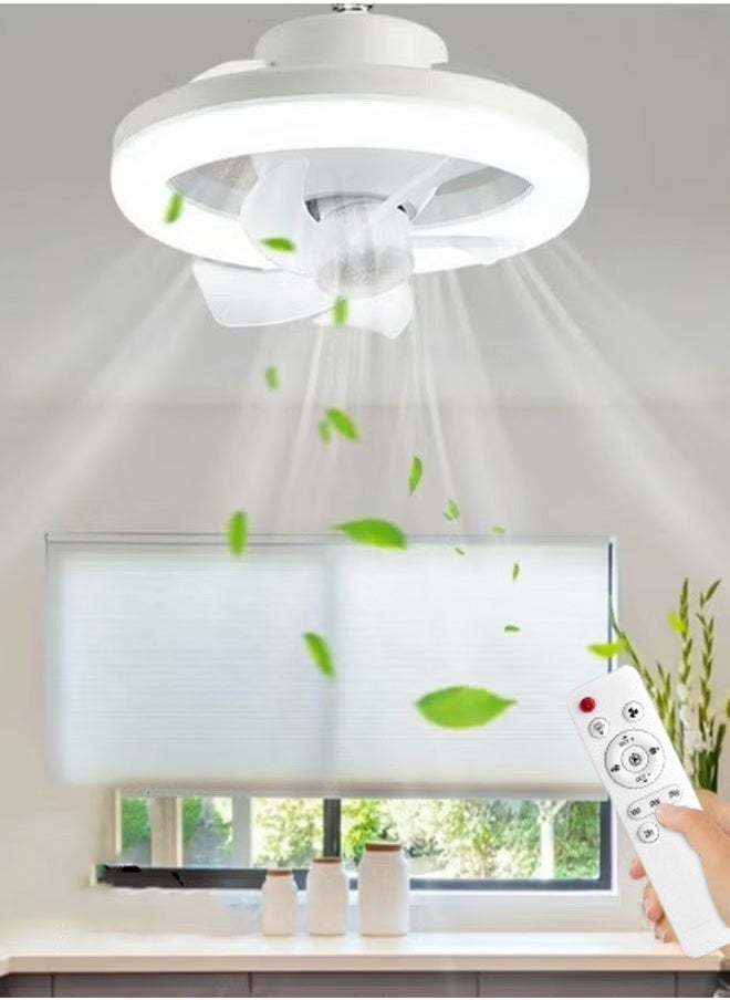 E27 Ceiling Fan With Led Light and Remote Control,360 ° Rotation Modern Led Ceiling Fan, Socket Fan Light For Kitchen Bathroom Bedroom Home Office