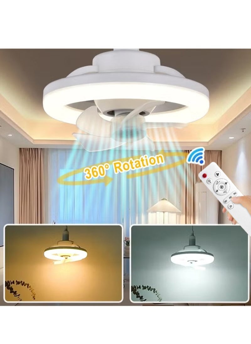 E27 Ceiling Fan With Led Light and Remote Control,360 ° Rotation Modern Led Ceiling Fan, Socket Fan Light For Kitchen Bathroom Bedroom Home Office