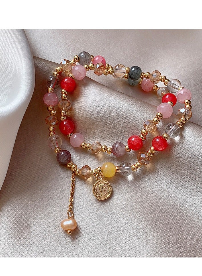 Personalized Retro Pearl Double Bracelet, Trendy Luxury Eclectic Pearl String, Extraordinary Multi-purpose Crystal Bracelet