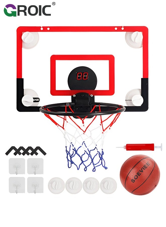 GROIC Mini Basketball Hoop with LED Light Electronic Scoreboard, 15.7" X 10.2" - Small Basketball Hoop with 1 Ball, Door/Wall Mounted Basketball Hoops Indoor Outdoor for Kids - Red  - Image 1