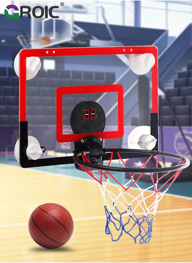GROIC Mini Basketball Hoop with LED Light Electronic Scoreboard, 15.7" X 10.2" - Small Basketball Hoop with 1 Ball, Door/Wall Mounted Basketball Hoops Indoor Outdoor for Kids - Red  - Image 2