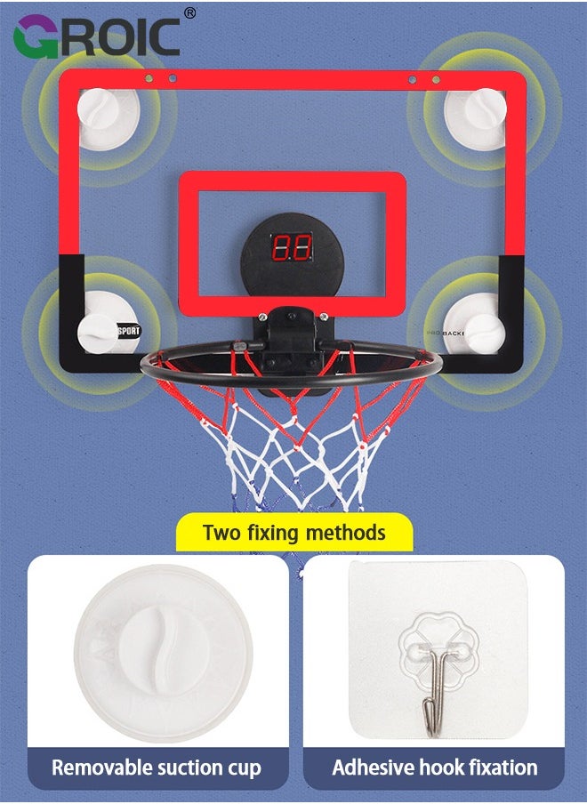 GROIC Mini Basketball Hoop with LED Light Electronic Scoreboard, 15.7" X 10.2" - Small Basketball Hoop with 1 Ball, Door/Wall Mounted Basketball Hoops Indoor Outdoor for Kids - Red  - Image 3