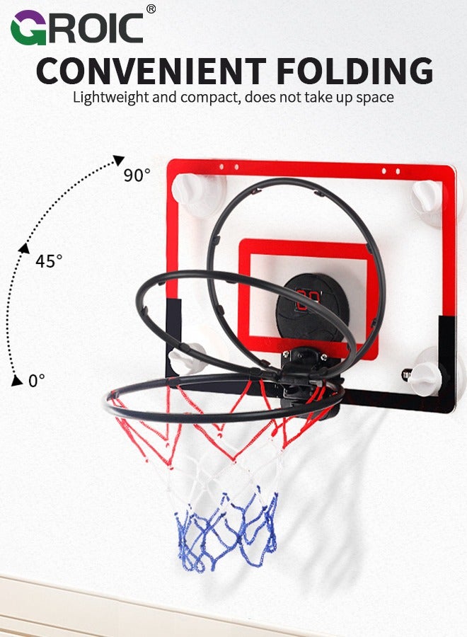 Mini Basketball Hoop with LED Light Electronic Scoreboard, 15.7" X 10.2" - Small Basketball Hoop with 1 Ball, Door/Wall Mounted Basketball Hoops Indoor Outdoor for Kids - Red