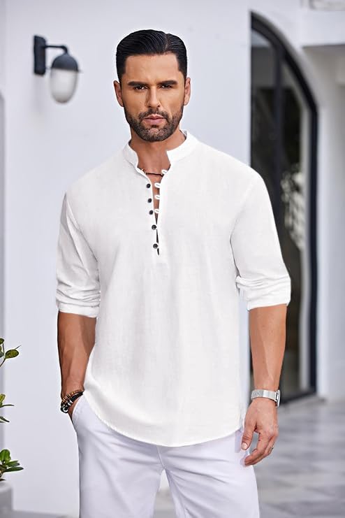 Macsivo Men's Stylish Mandarin Collar Kurta | Casual Ethnic Fusion Shirt for Daily, Party & Travel | Full Sleeves | Cotton Blend Comfort Fit Short Kurta White - Image 5
