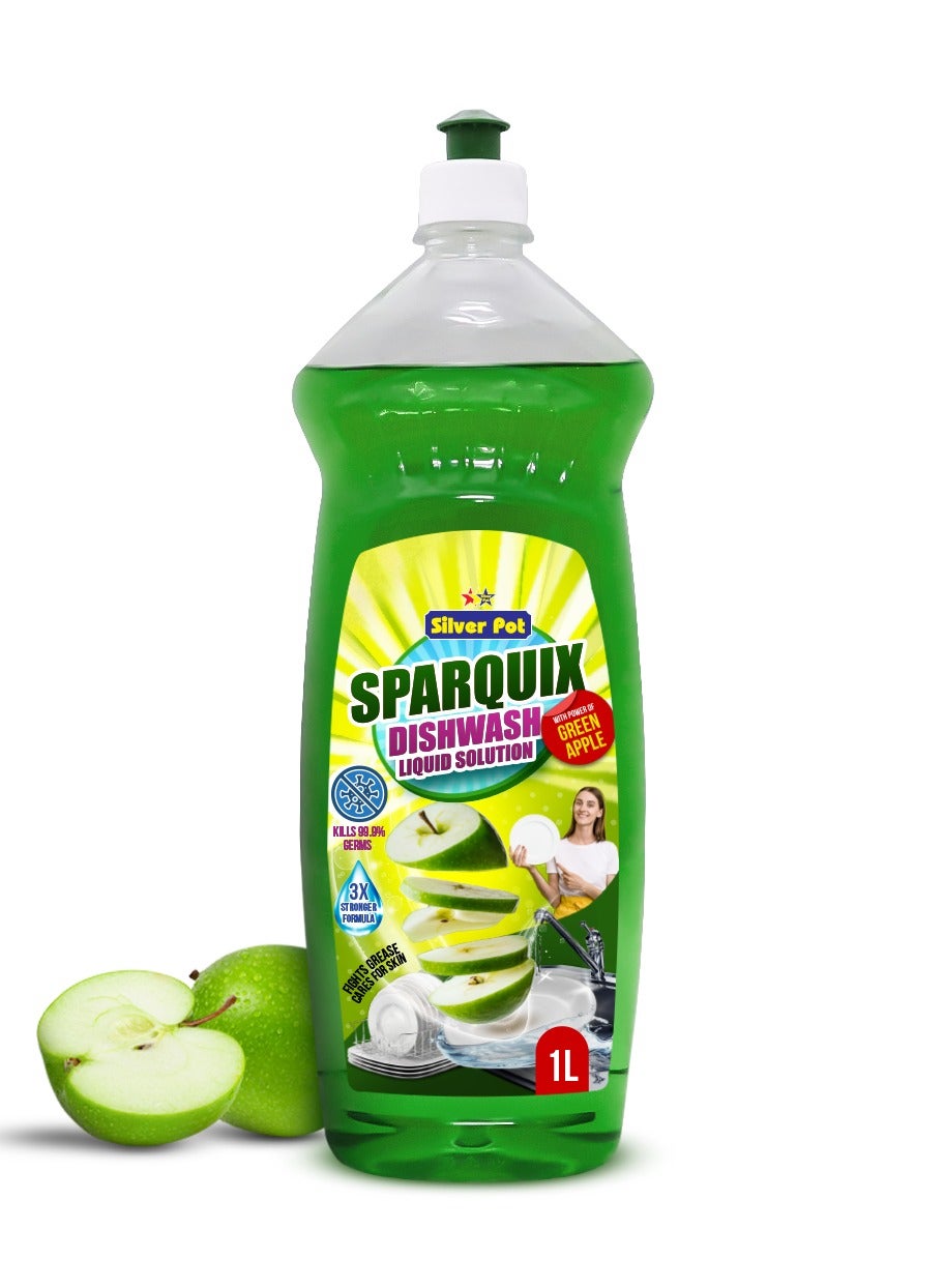 Silver Pot Dishwashing Liquid 1L – Ultra Concentrated Formula with Refreshing Green Apple Scent,Tough on grease, gentle on hands, perfect for daily use