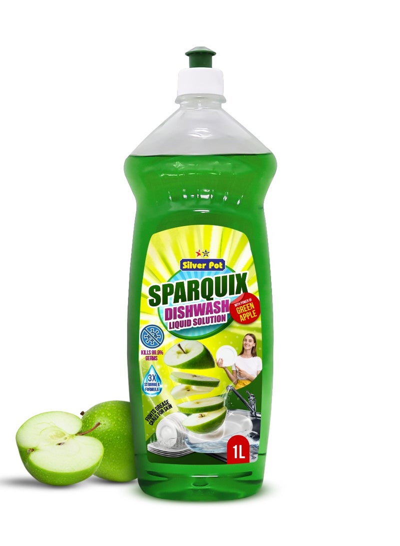 Silver Pot Dishwashing Liquid 1L – Ultra Concentrated Formula with Refreshing Green Apple Scent,Tough on grease, gentle on hands, perfect for daily use - Image 1