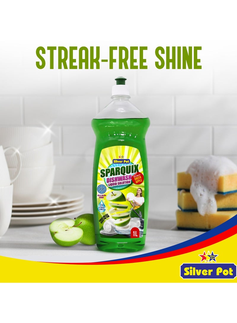 Silver Pot Dishwashing Liquid 1L – Ultra Concentrated Formula with Refreshing Green Apple Scent,Tough on grease, gentle on hands, perfect for daily use - Image 2