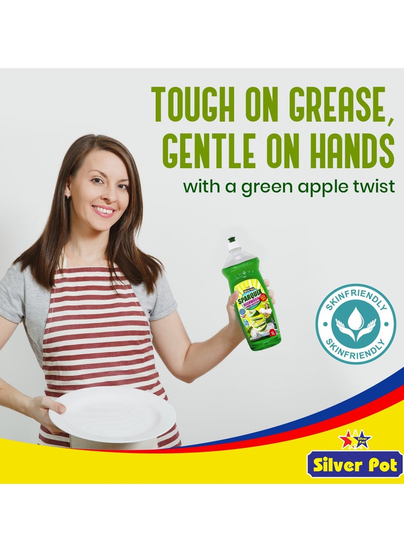 Silver Pot Dishwashing Liquid 1L – Ultra Concentrated Formula with Refreshing Green Apple Scent,Tough on grease, gentle on hands, perfect for daily use - Image 4