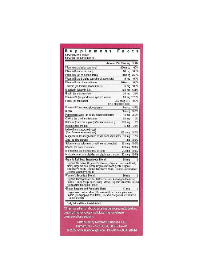Rainbow Light Rainbow Light, Women's One™ Daily Multivitamin, High Potency, 60 Vegetarian Tablets  - Image 2