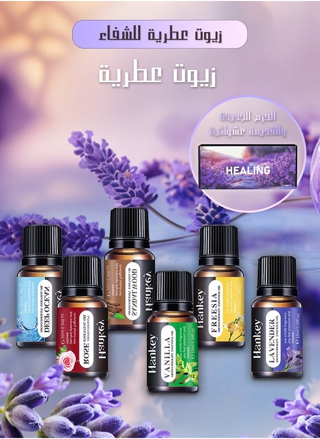 هانكي - زيت عطري، زيوت عطرية للفواحة، مجموعة من 6 خلطات مثالية للاستخدام المنزلي، زيوت عطرية للمرطبات والموزعات بروائح متنوعة. - Image 1