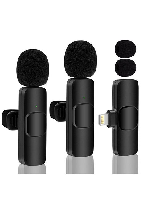 2Pcs Wireless Lavalier Microphone for iPhone iPad, Plug-Play Wireless Mic with Noise Reduction Auto-sync Lapel Microphone for Recording, Live Streaming, TikTok, YouTube, Facebook