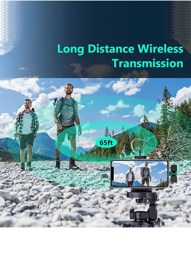 2Pcs Wireless Lavalier Microphone for iPhone iPad, Plug-Play Wireless Mic with Noise Reduction Auto-sync Lapel Microphone for Recording, Live Streaming, TikTok, YouTube, Facebook