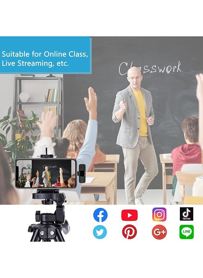 2Pcs Wireless Lavalier Microphone for iPhone iPad, Plug-Play Wireless Mic with Noise Reduction Auto-sync Lapel Microphone for Recording, Live Streaming, TikTok, YouTube, Facebook