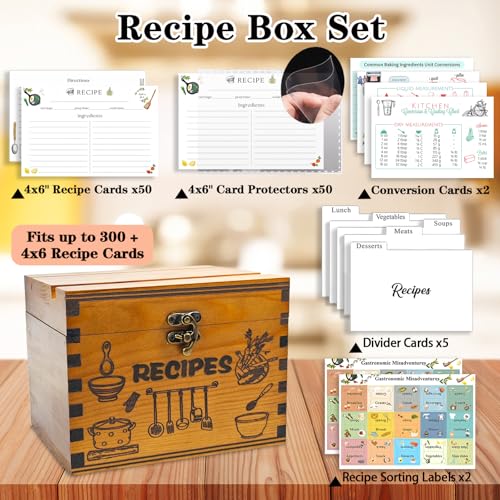 GoShambar Wooden Recipe Box with Cards and Dividers, 4x6 Recipe Card Box Set, Recipe Organizer with Double Lid Slots (Phone Holder & Recipe Holder) - Image 3
