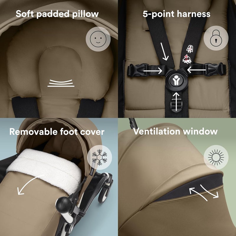 Stokke YOYO3 Complete Yoyo Stroller From Birth - Includes White Frame + YOYO 6+ Color Pack + 0+ Newborn Pack - Toffee - Image 3