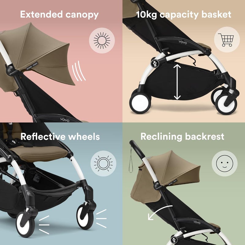 Stokke YOYO3 Complete Yoyo Stroller From Birth - Includes White Frame + YOYO 6+ Color Pack + 0+ Newborn Pack - Toffee - Image 5