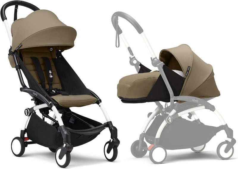 Stokke YOYO3 Complete Yoyo Stroller From Birth - Includes White Frame + YOYO 6+ Color Pack + 0+ Newborn Pack - Toffee - Image 1