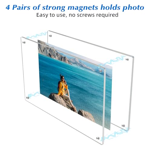 JUOIFIP 6 Pack 4x6 Magnetic Acrylic Picture Frame Stick to the Wall No Drill Clear Photo Frames Self Adhesive Framless Frames - Image 3