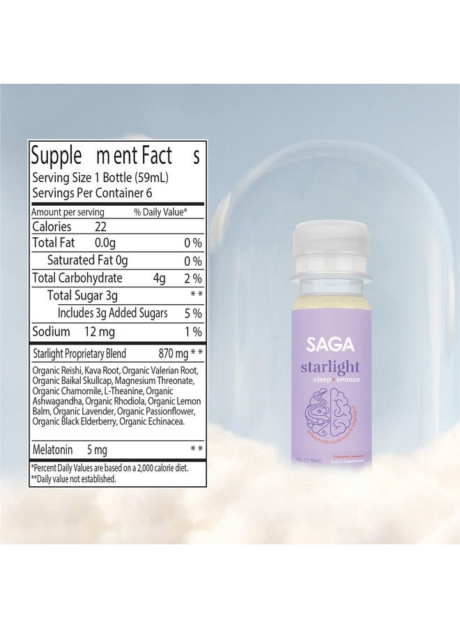 SAGA Starlight Mushroom Sleep Wellness Shots Functional Beverage For Relaxation Calm  Sleep Support With Ashwagandha Reishi Mushrooms Valerian Root Vegan Chamomile Lavender 6 Pack - Image 5