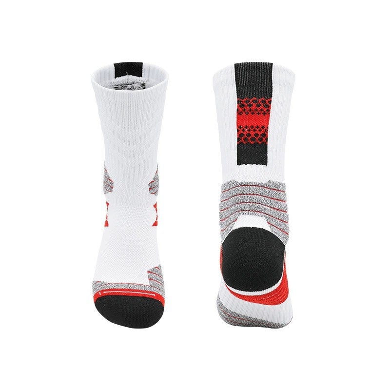 Generic Mens Autumn Winter Basketball Socks Mid-Calf Sweat-Absorbent YCIA3367 white/black