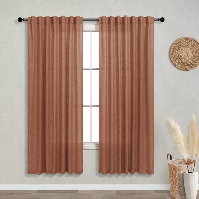 KOUFALL Terra Cotta Curtains 63 Inch Length for BedroomSheer Linen MCM Boho Abstract Mid Century Modern Curtains for Living RoomRust Terracotta