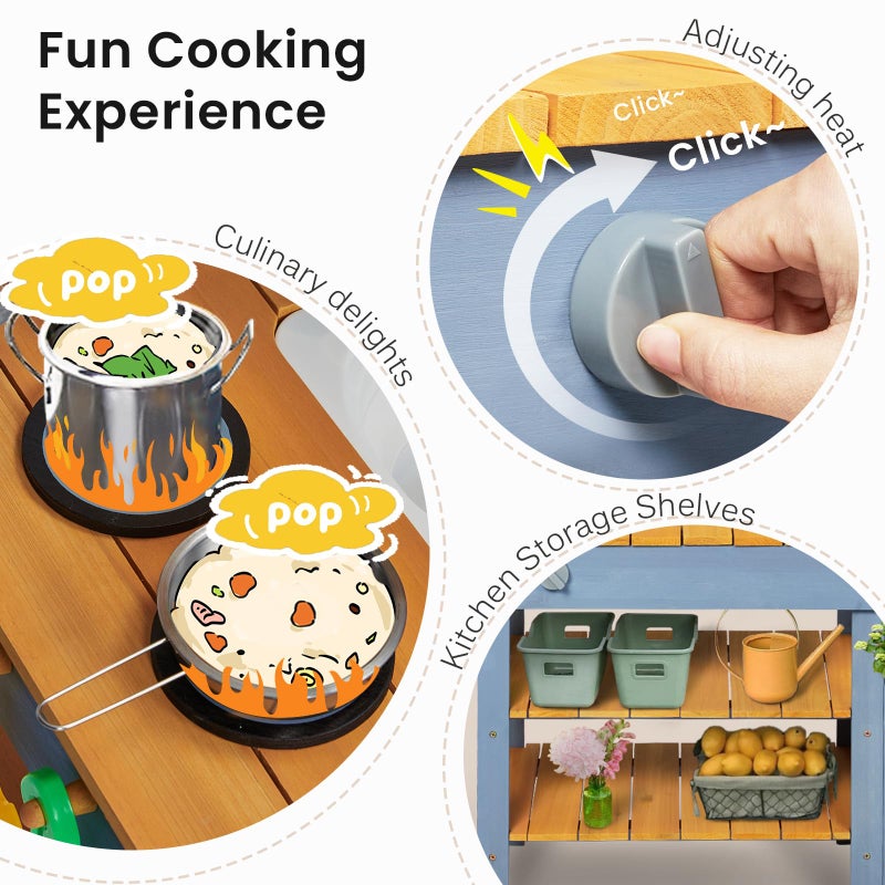 Frogprin Mud Kitchen with Planter Box, Outdoor Play Pretend Kitchen with Stoves, Removable Sink, Faucet, Blackboard, Cooking Accessories & Gardening Tools Set, Wooden Kids Kitchen for Boys Girls 3-8 - Image 4