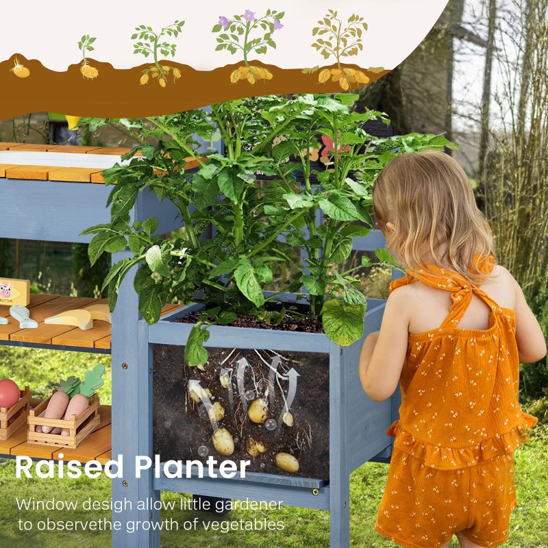 Frogprin Mud Kitchen with Planter Box, Outdoor Play Pretend Kitchen with Stoves, Removable Sink, Faucet, Blackboard, Cooking Accessories & Gardening Tools Set, Wooden Kids Kitchen for Boys Girls 3-8 - Image 5