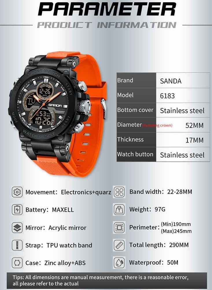 Sanda Fashion Men's Electronic Watch Personalized Sports Multi functional Waterproof Night Light Men's Electronic Watch - Image 4